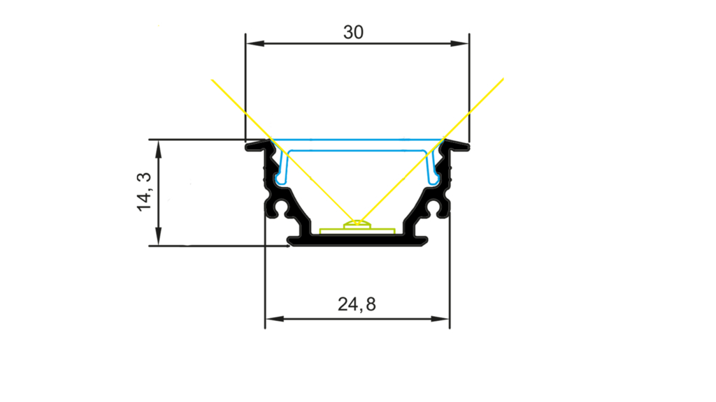 E1-3000MM 30x14x3000MM 25W PROFILO INCASSO ALU BCO 